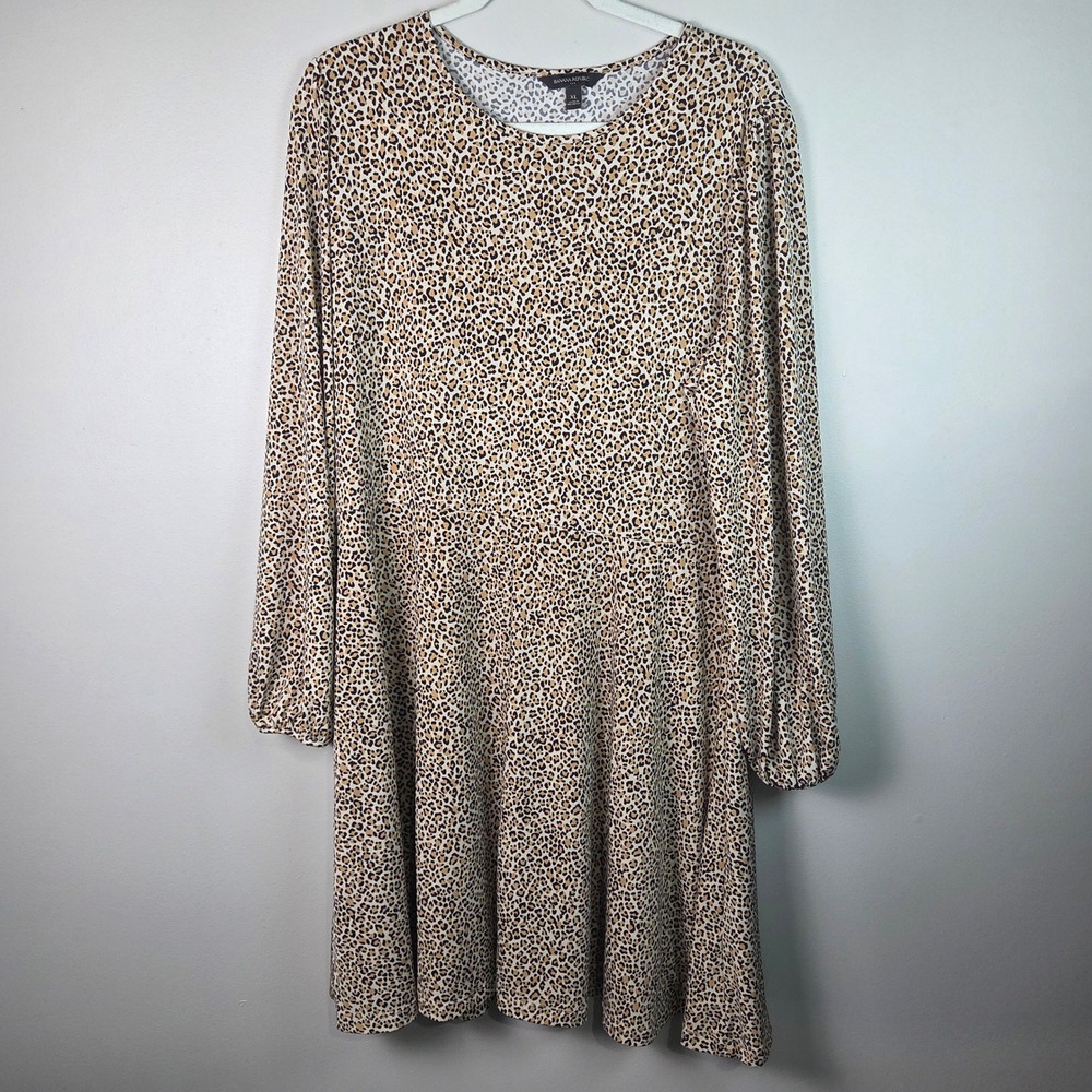 Banana Republic Leopard Print Dress Women XL Brown Excellent Fit and Flare Mini